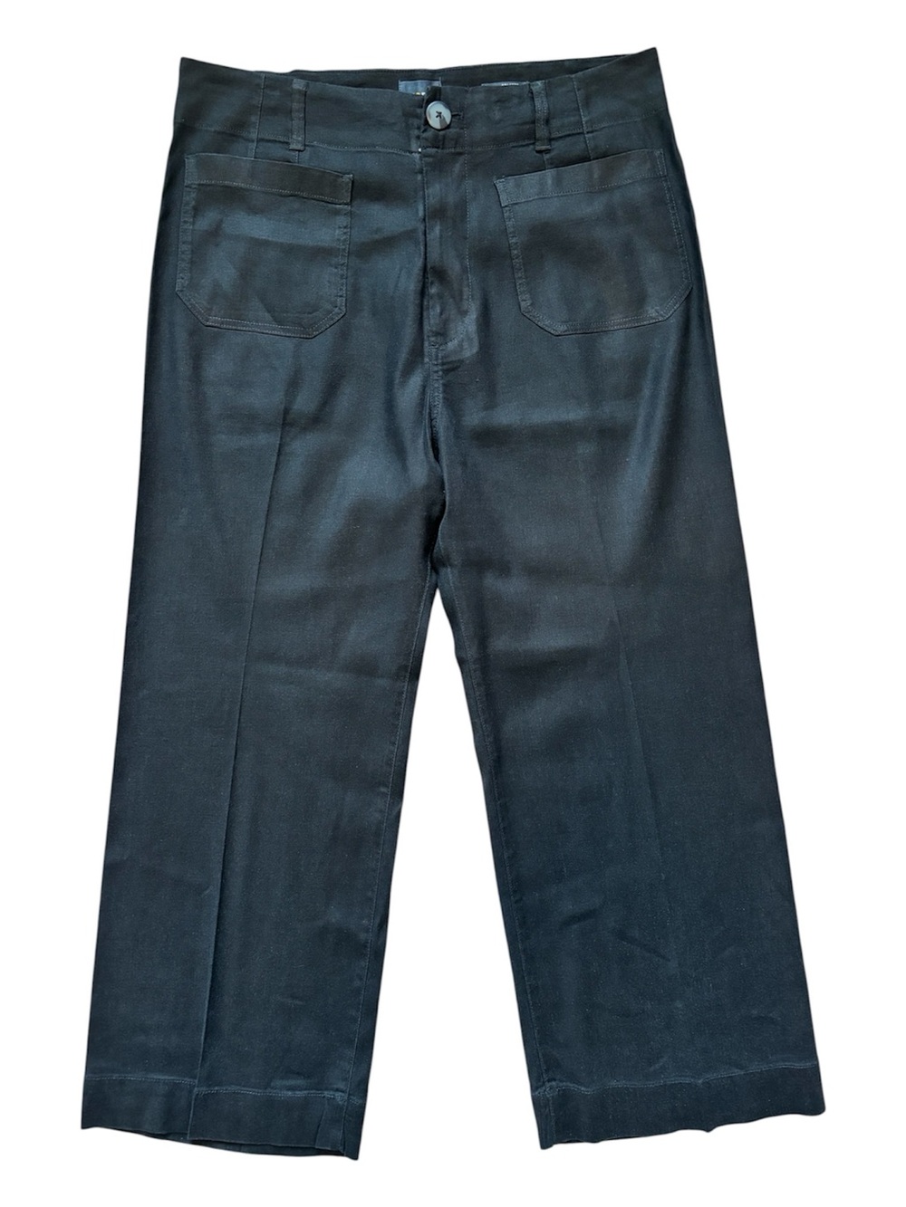 Anthropologie Black Collette Linen Cropped Trousers